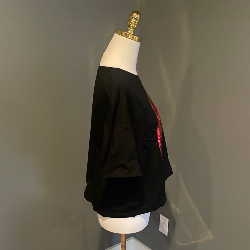 Black Crop Top with Red Sequin Design - Picture 4 of 6